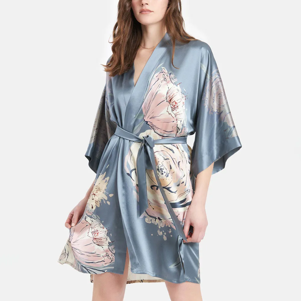 Washable Silk Jia Short Kimono Robe