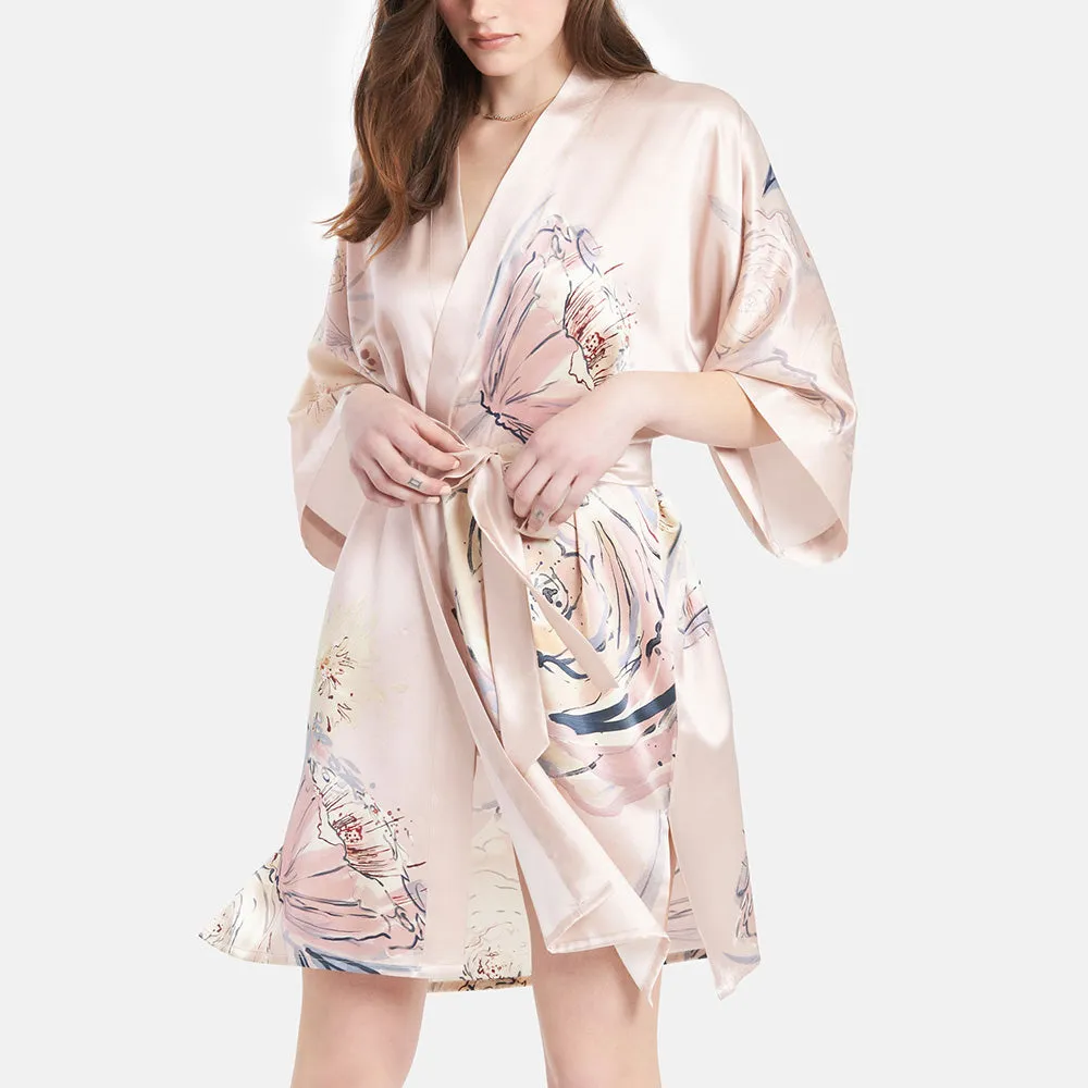 Washable Silk Jia Short Kimono Robe