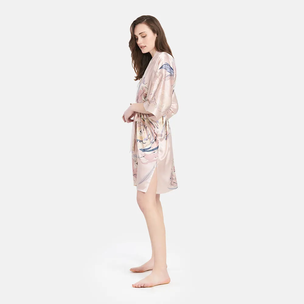 Washable Silk Jia Short Kimono Robe