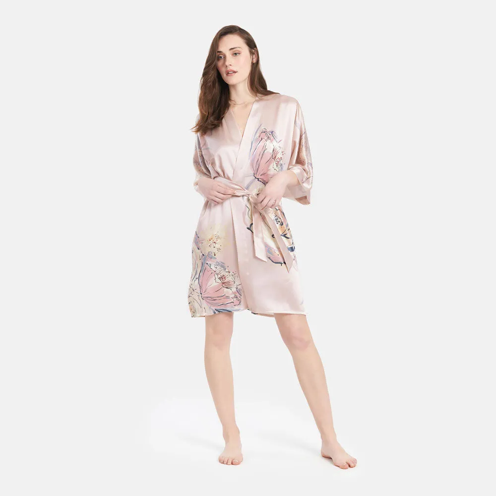 Washable Silk Jia Short Kimono Robe