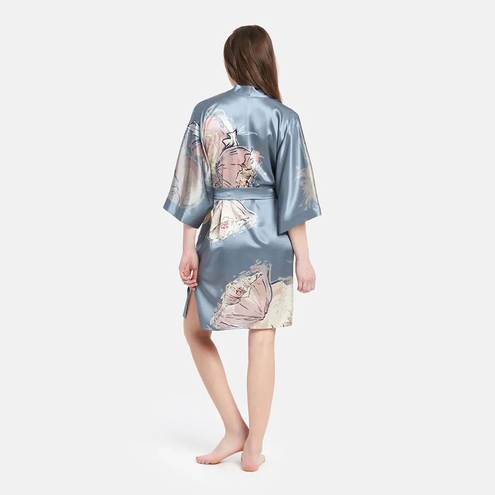 Washable Silk Jia Short Kimono Robe