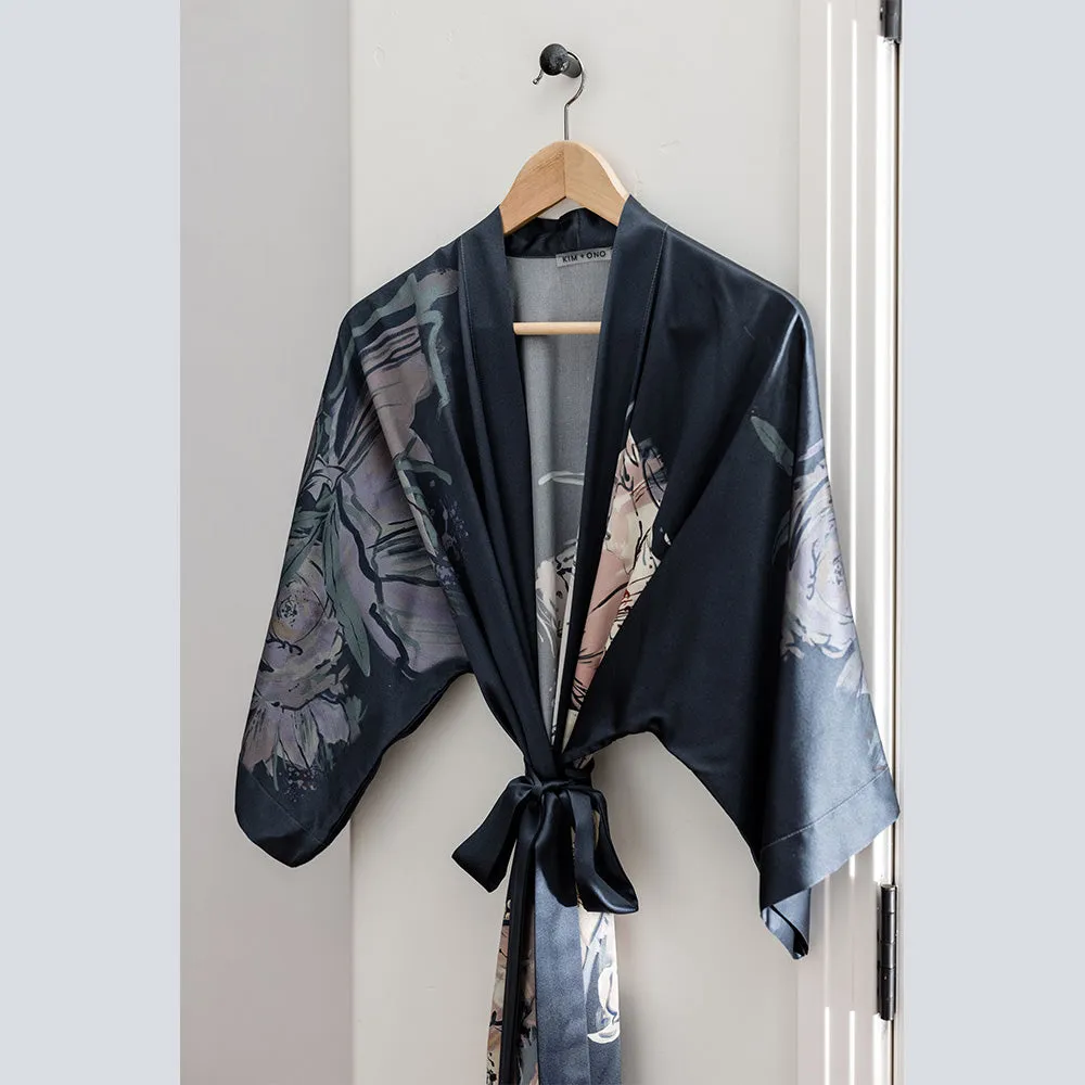 Washable Silk Jia Short Kimono Robe