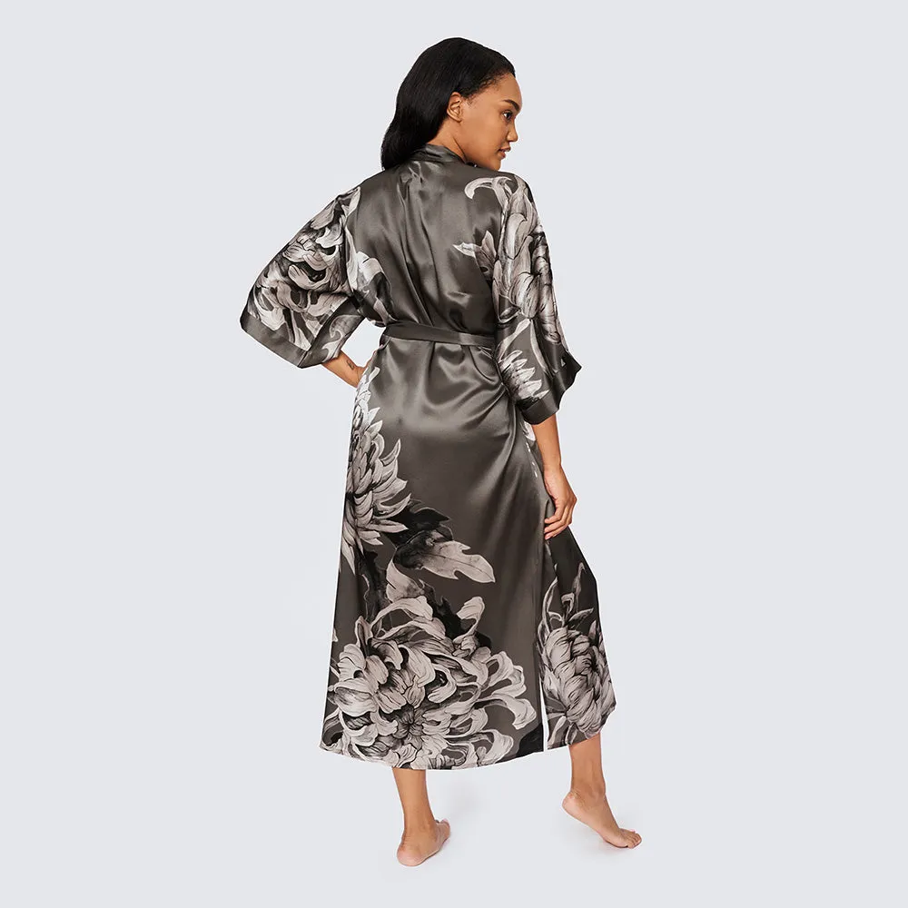 Washable Silk Kiku Long Kimono Robe