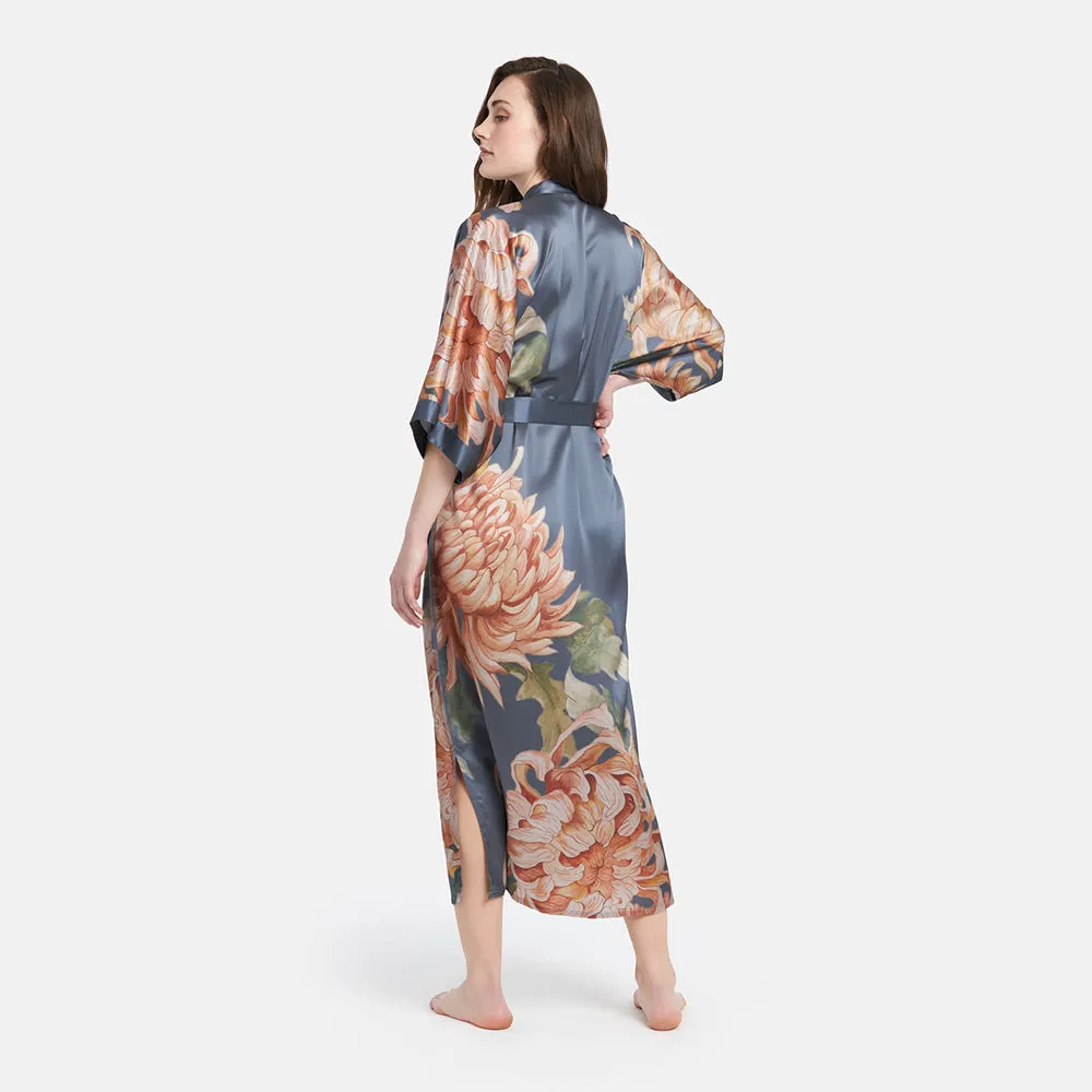 Washable Silk Kiku Long Kimono Robe