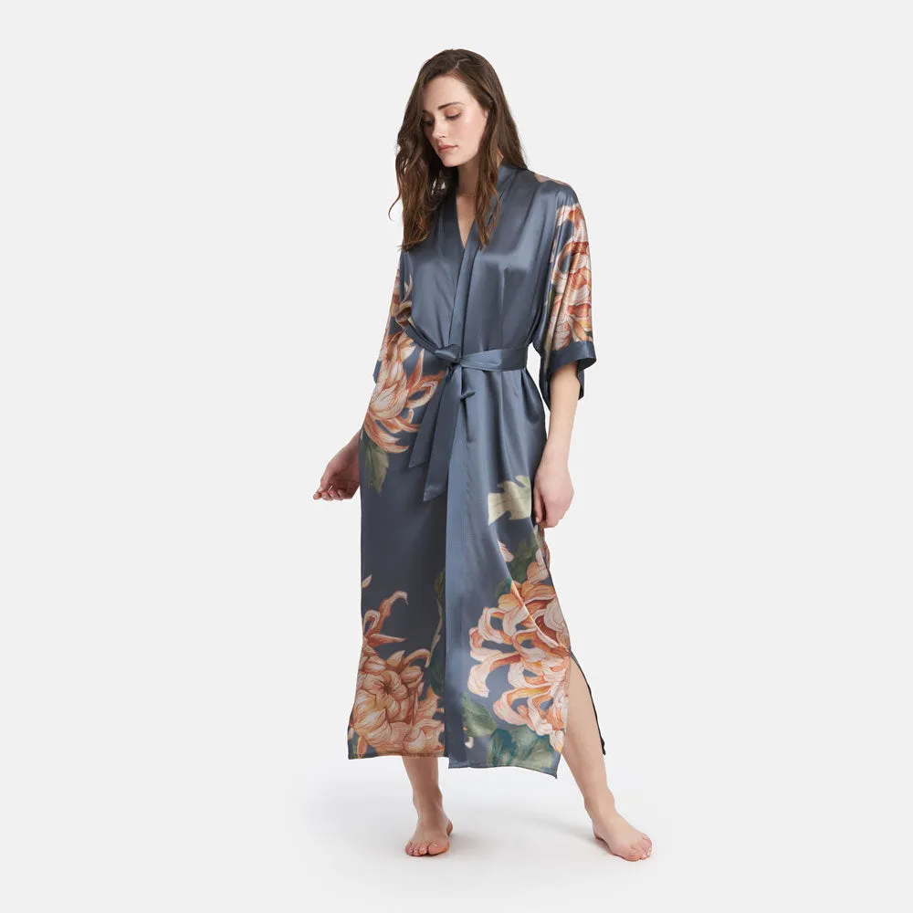 Washable Silk Kiku Long Kimono Robe