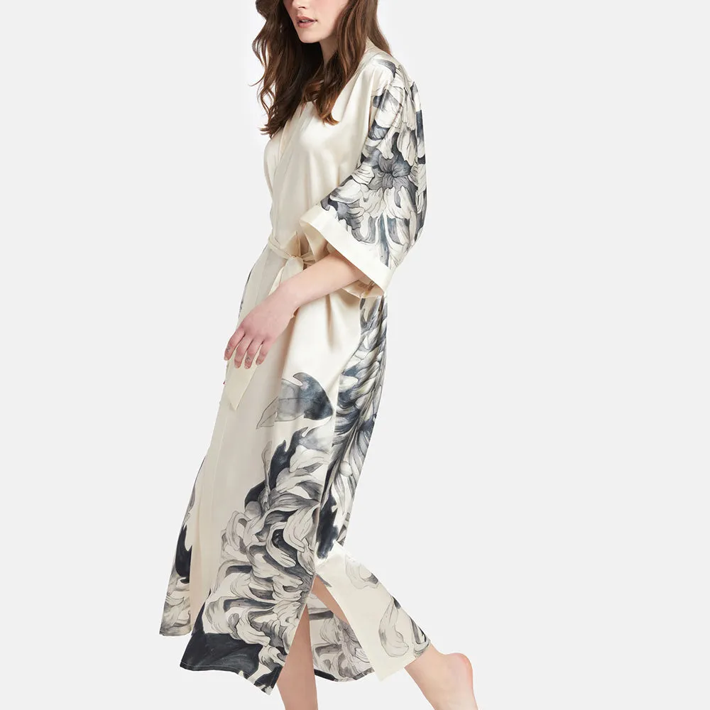 Washable Silk Kiku Long Kimono Robe