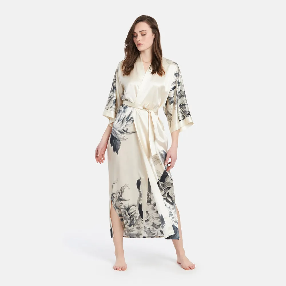 Washable Silk Kiku Long Kimono Robe