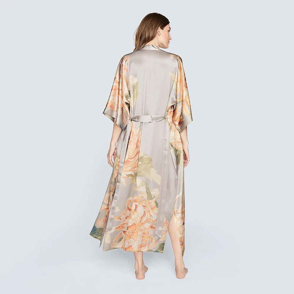 Washable Silk Kiku Long Kimono Robe