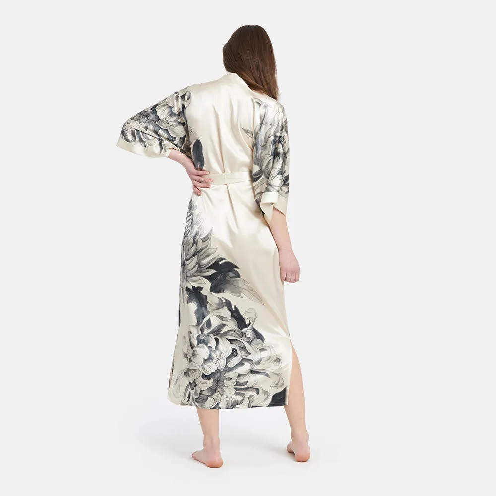 Washable Silk Kiku Long Kimono Robe