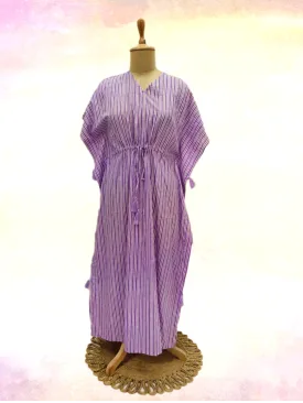 White & Purple Stripe Print Kaftan