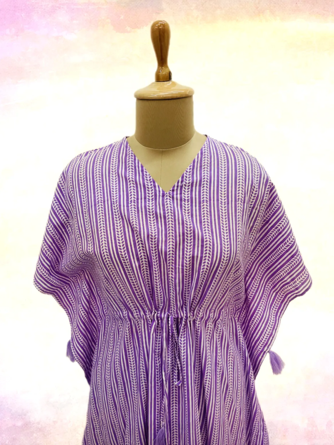 White & Purple Stripe Print Kaftan