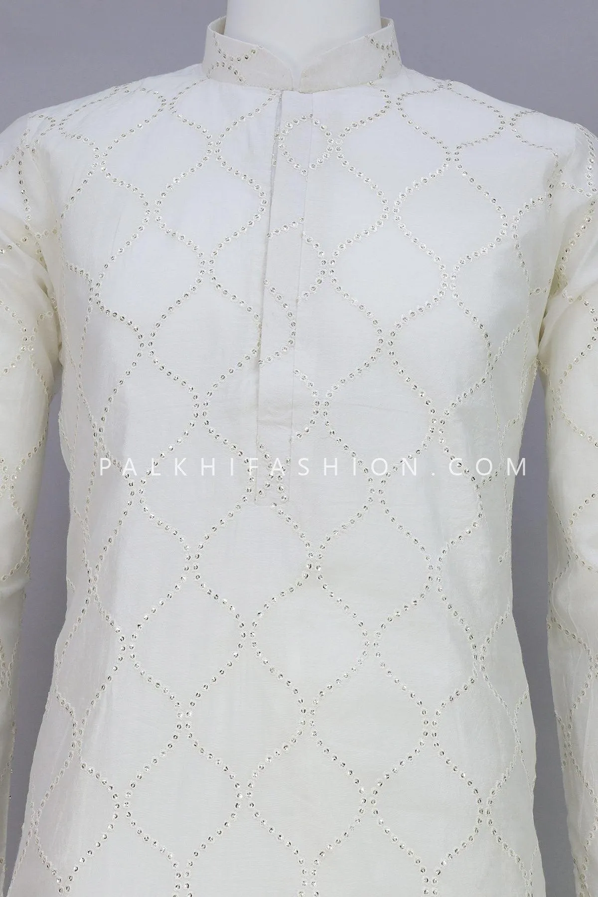 White Soft Silk Embroidery Work Kurta Pajama