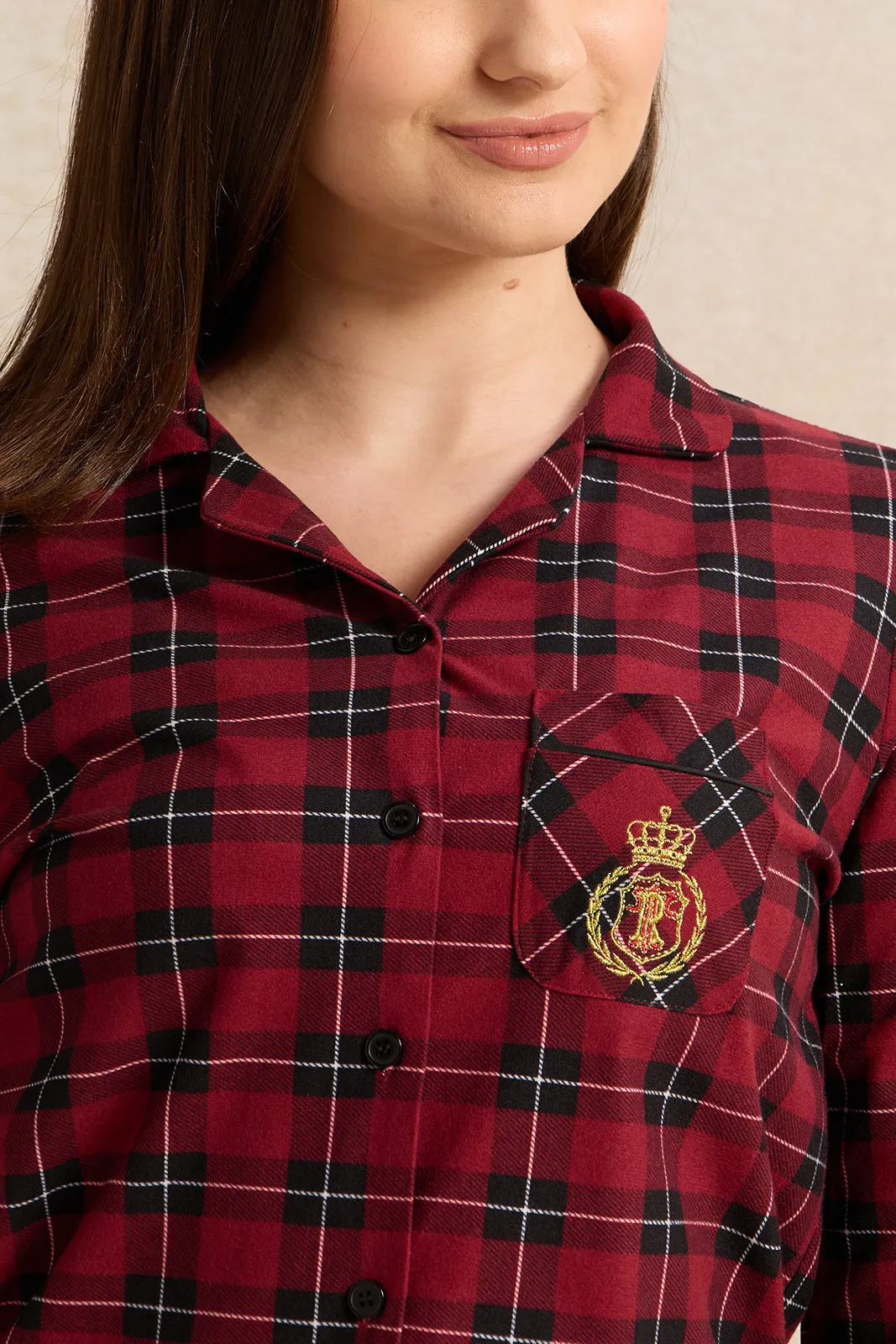 Women Burgundy Flannel Nightshirt