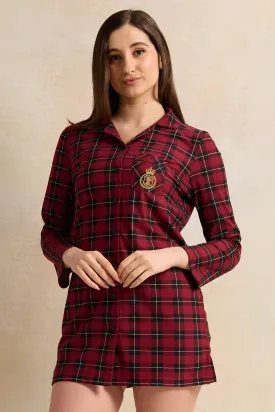 Women Burgundy Flannel Nightshirt