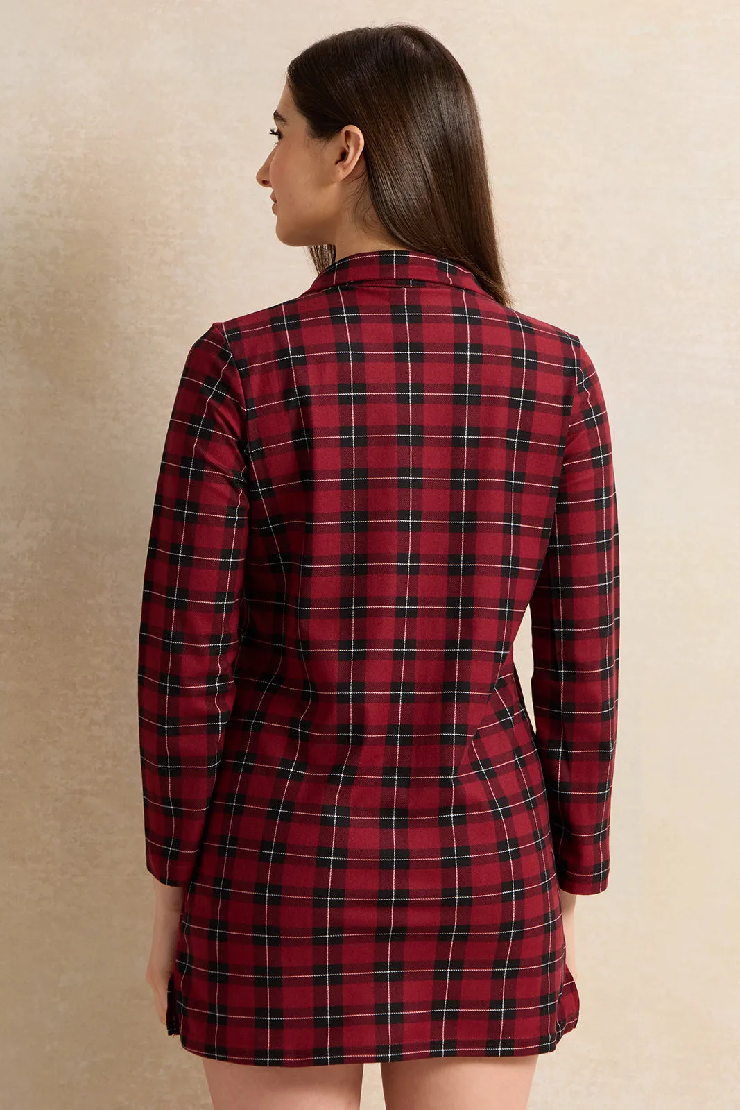 Women Burgundy Flannel Nightshirt