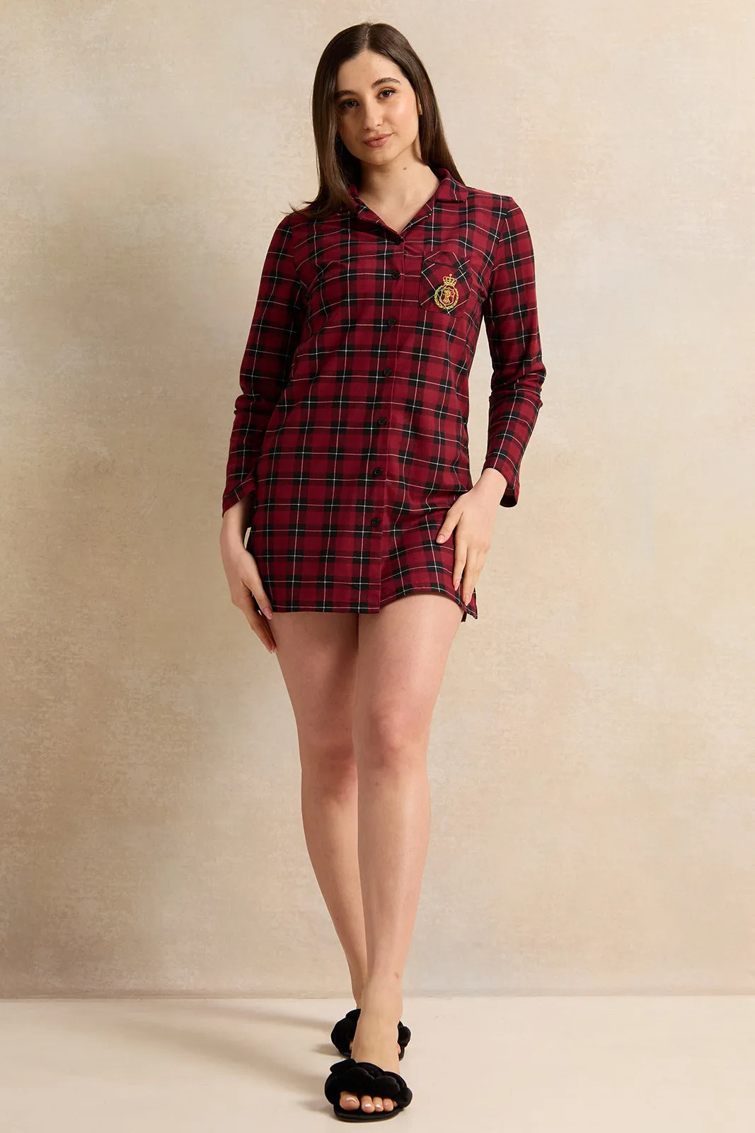 Women Burgundy Flannel Nightshirt