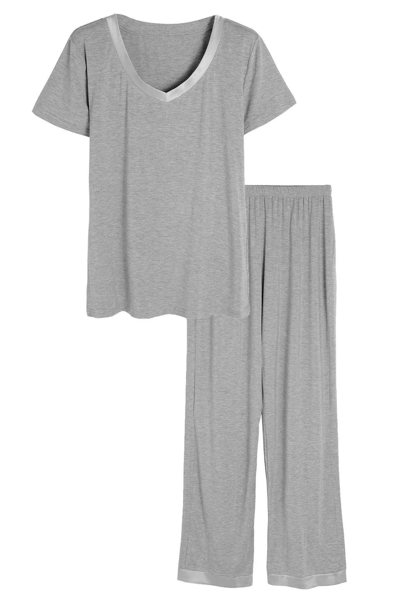 Women's Bamboo Sleepwear Short Sleeves Top with Pants Pajama Set