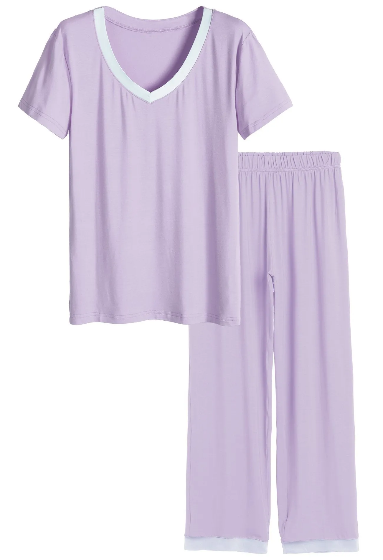 Women's Bamboo Sleepwear Short Sleeves Top with Pants Pajama Set