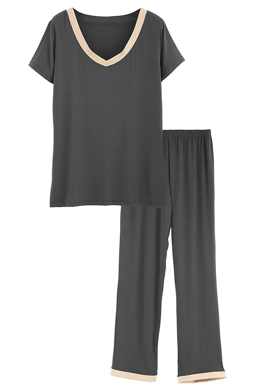 Women's Bamboo Sleepwear Short Sleeves Top with Pants Pajama Set