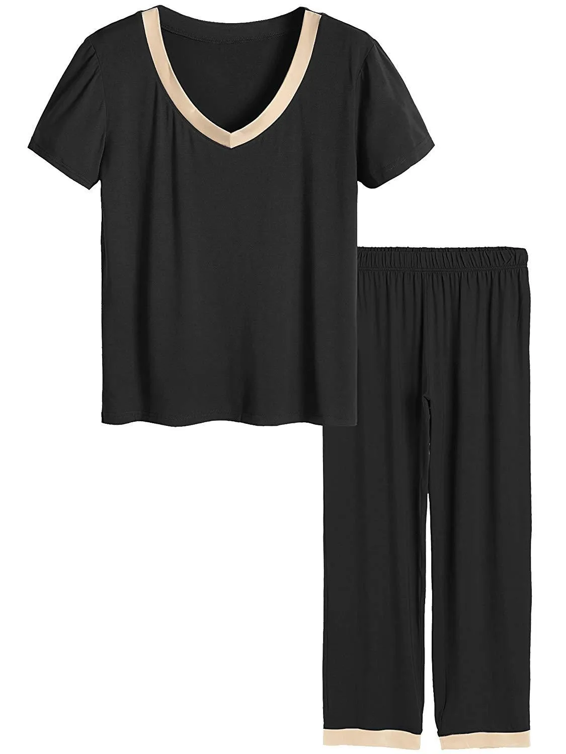 Women's Bamboo Sleepwear Short Sleeves Top with Pants Pajama Set