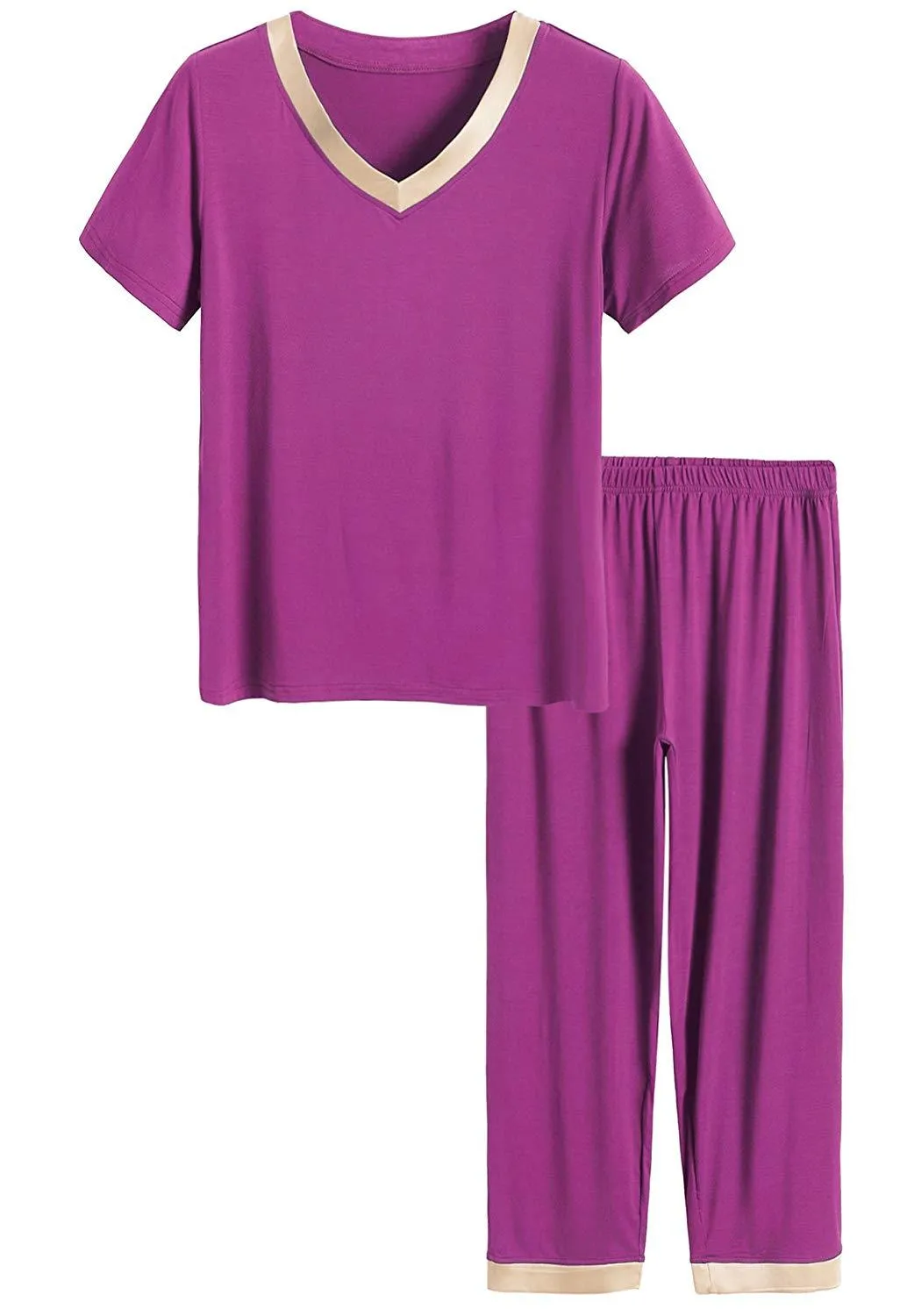 Women's Bamboo Sleepwear Short Sleeves Top with Pants Pajama Set