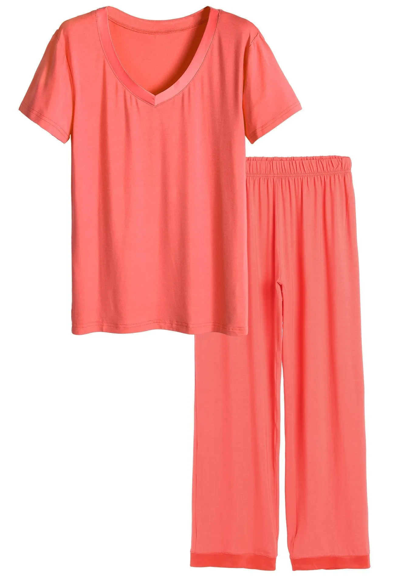 Women's Bamboo Sleepwear Short Sleeves Top with Pants Pajama Set