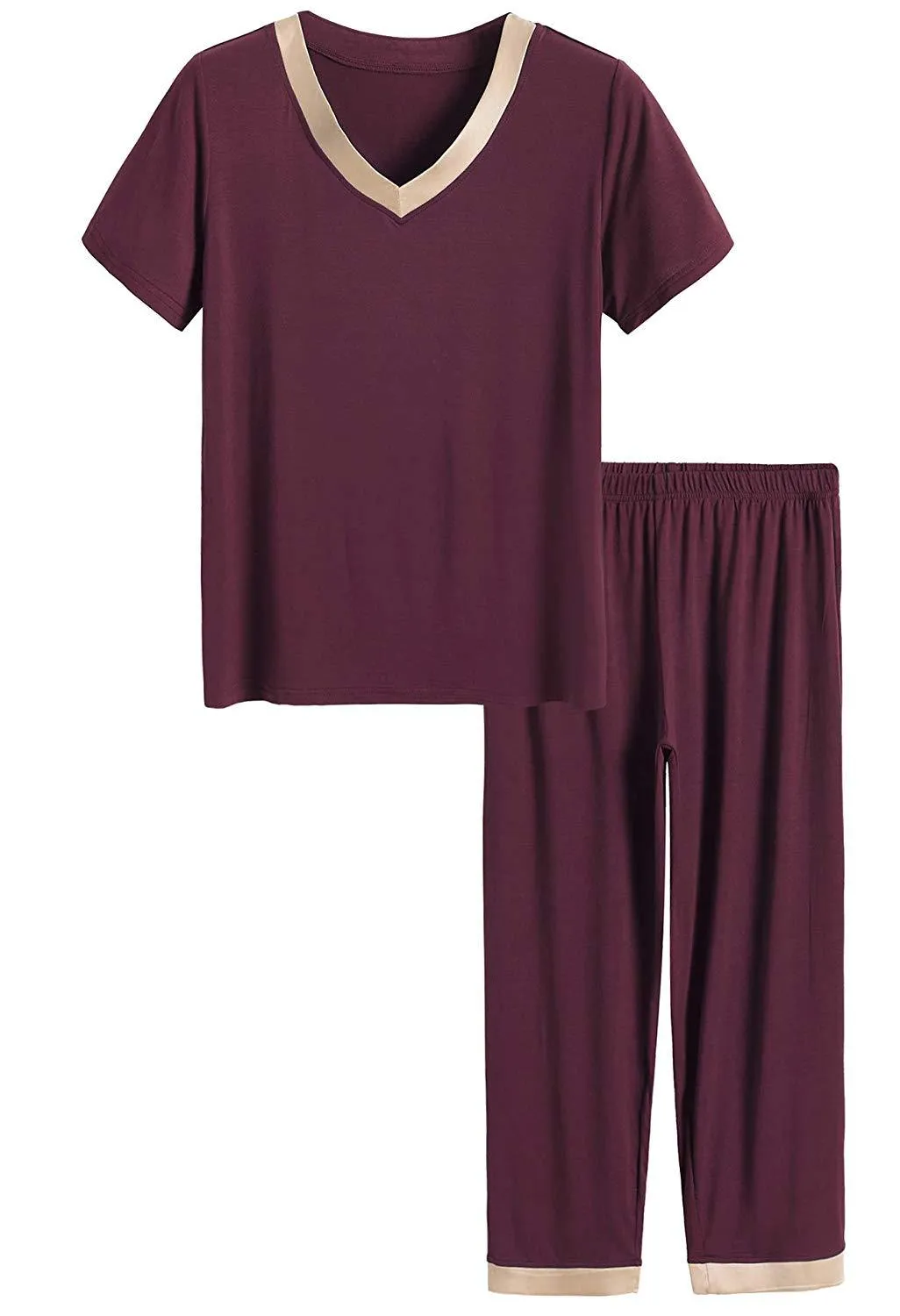 Women's Bamboo Sleepwear Short Sleeves Top with Pants Pajama Set