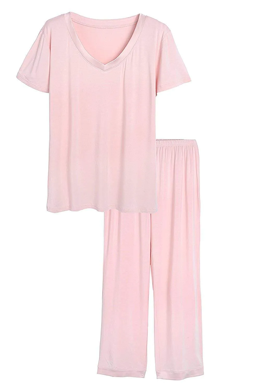 Women's Bamboo Sleepwear Short Sleeves Top with Pants Pajama Set