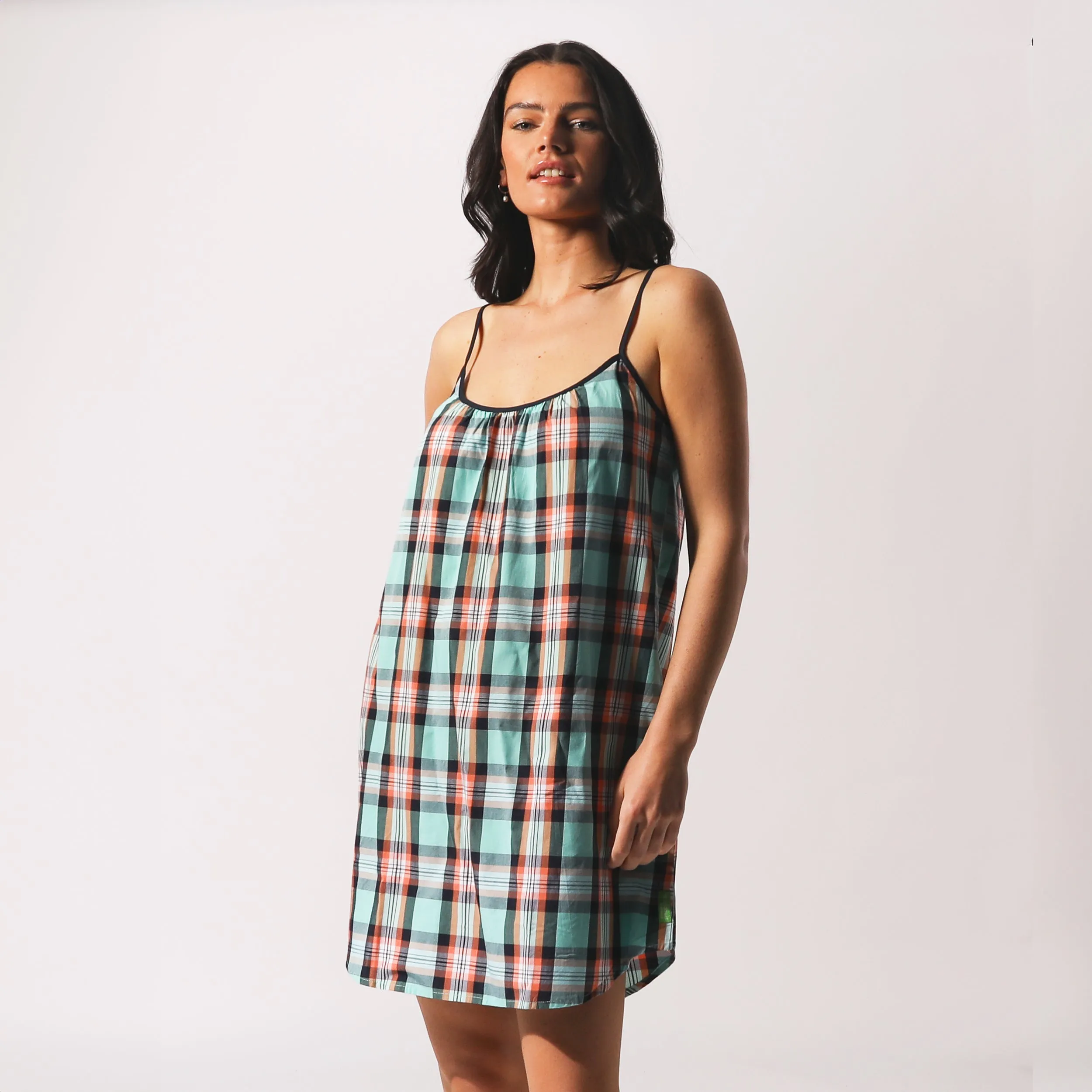 Women's Beachy Check Woven Chemise - Sky Blue