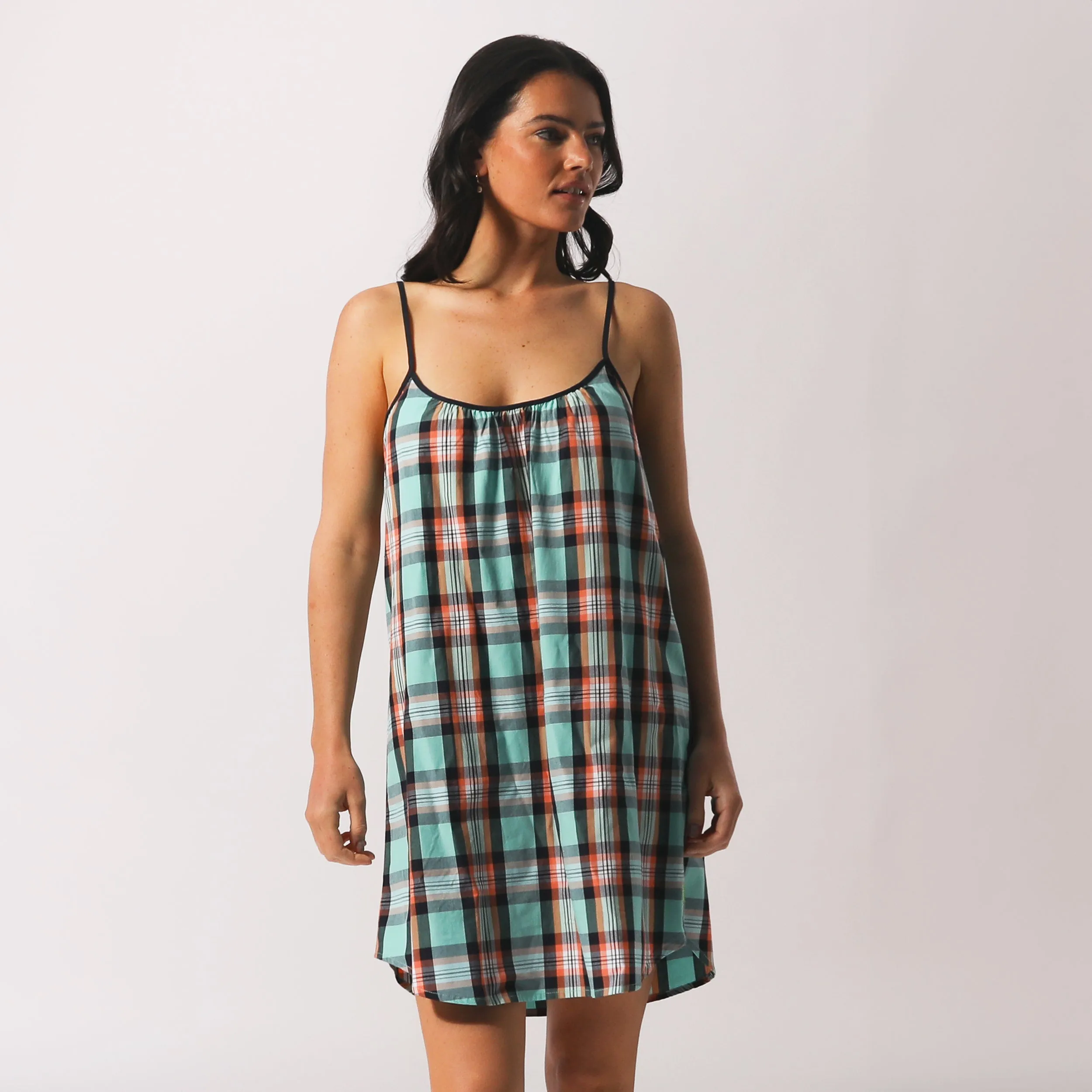 Women's Beachy Check Woven Chemise - Sky Blue