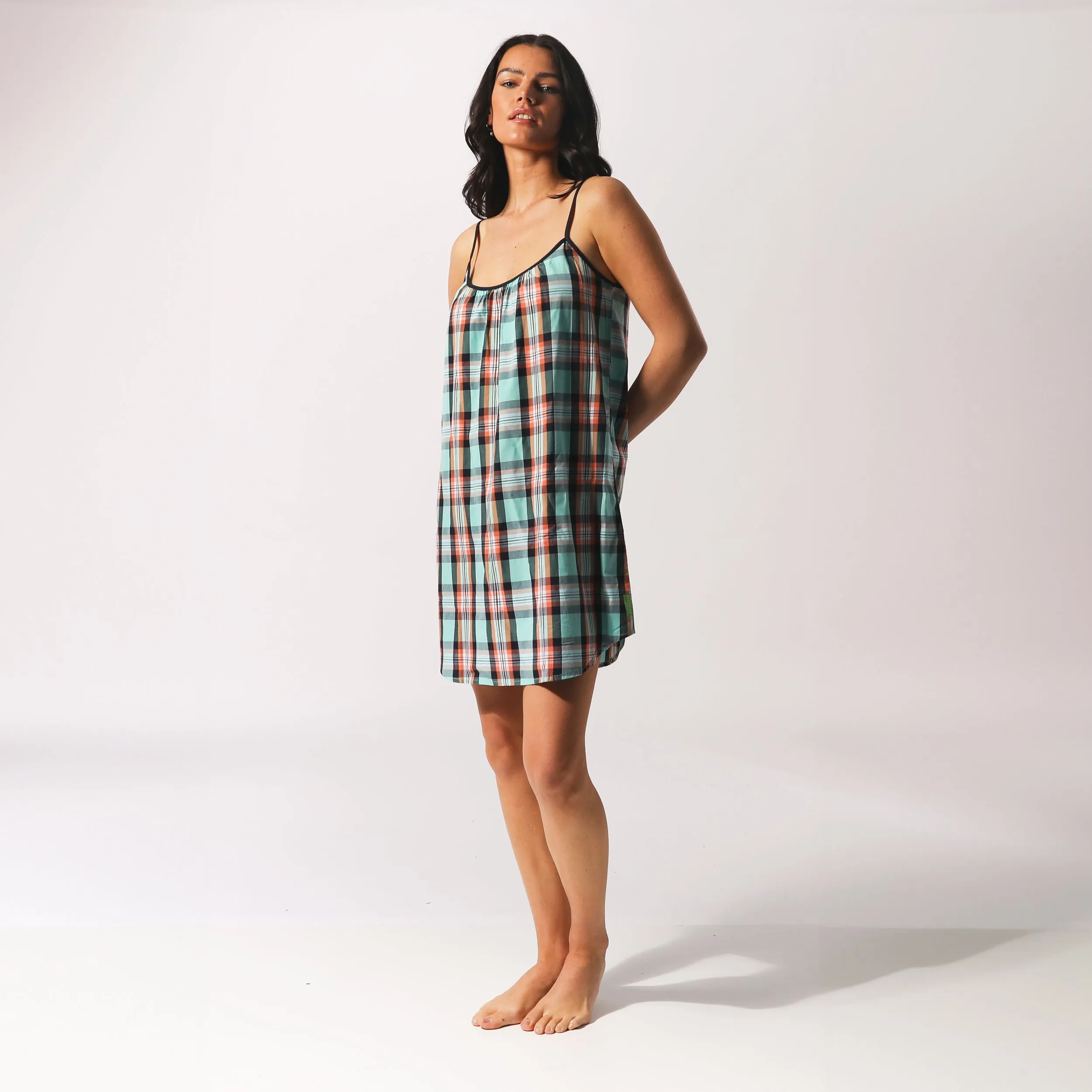 Women's Beachy Check Woven Chemise - Sky Blue