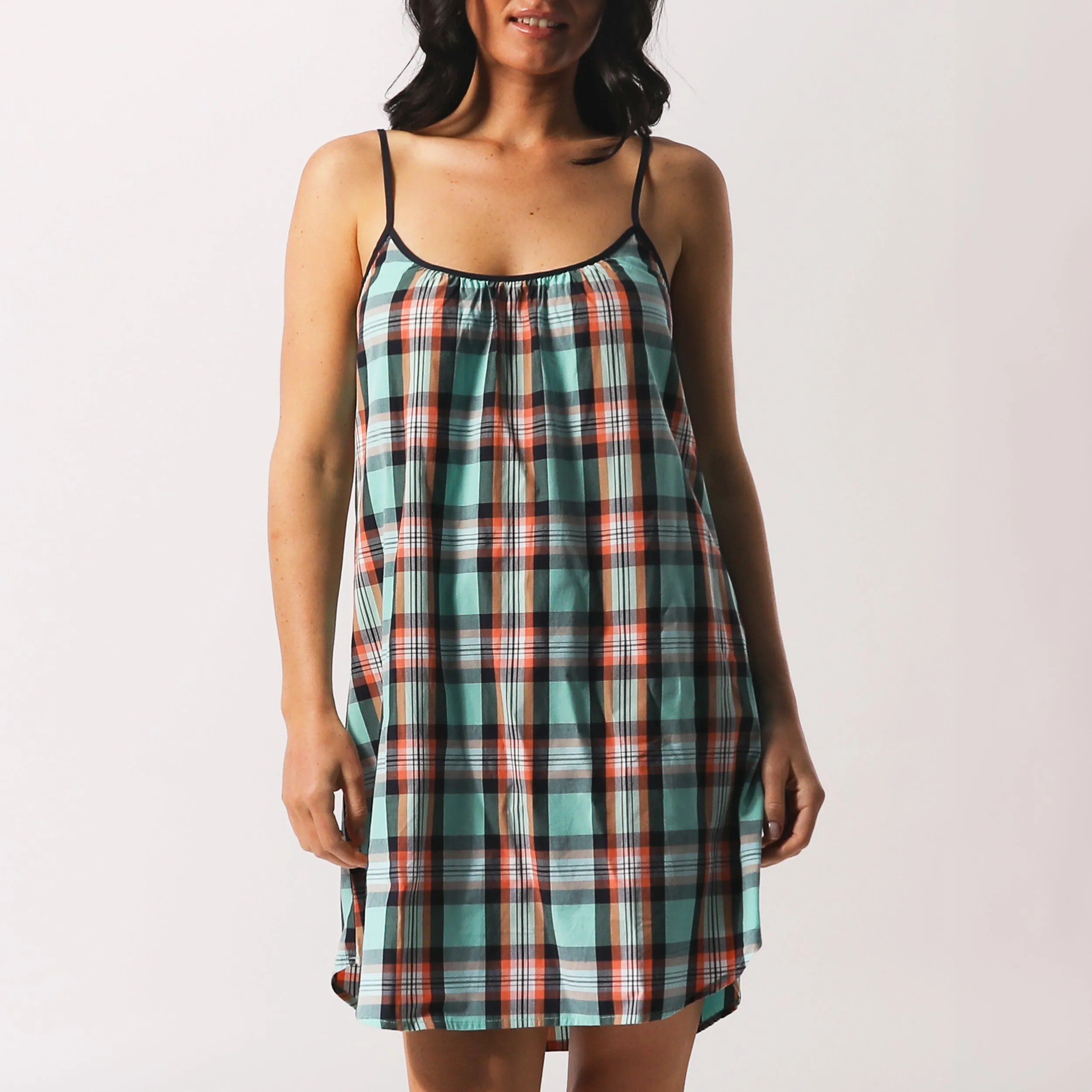 Women's Beachy Check Woven Chemise - Sky Blue