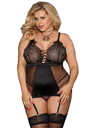 Women's Bodysuit Basques Lingerie Set With Suspenders.