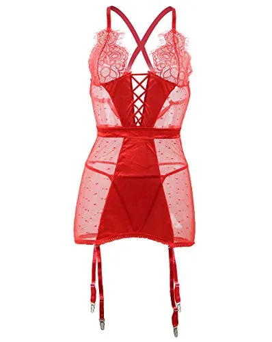 Women's Bodysuit Basques Lingerie Set With Suspenders.