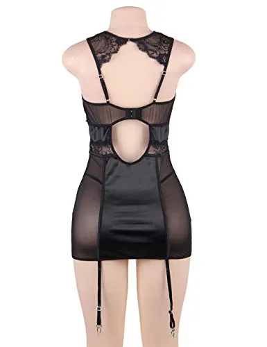 Women's Bodysuit Basques Lingerie Set With Suspenders.