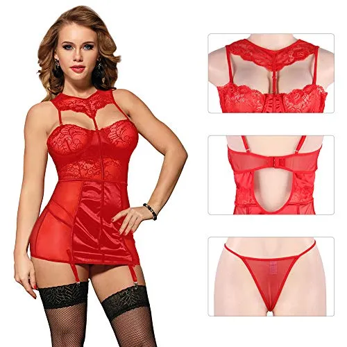 Women's Bodysuit Basques Lingerie Set With Suspenders.