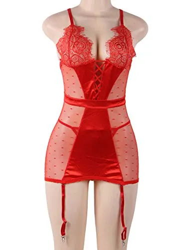 Women's Bodysuit Basques Lingerie Set With Suspenders.