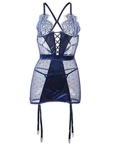 Women's Bodysuit Basques Lingerie Set With Suspenders.