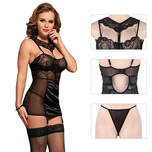 Women's Bodysuit Basques Lingerie Set With Suspenders.