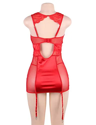 Women's Bodysuit Basques Lingerie Set With Suspenders.