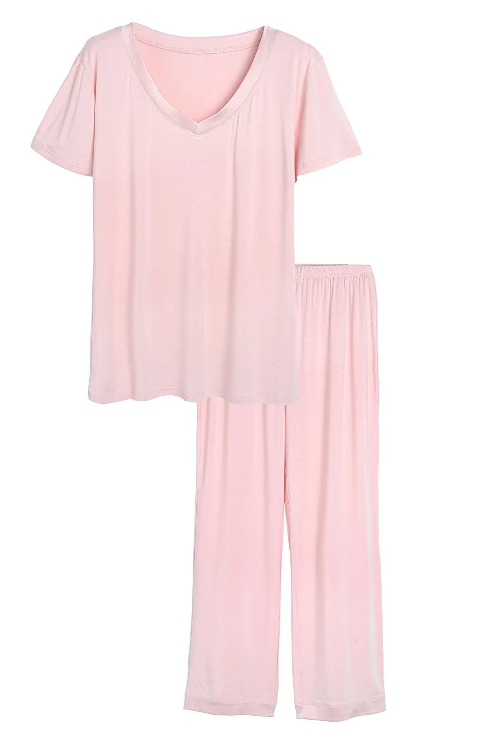 Women's Petite Size Pajama Pants Set Short Sleeve Sleepwear