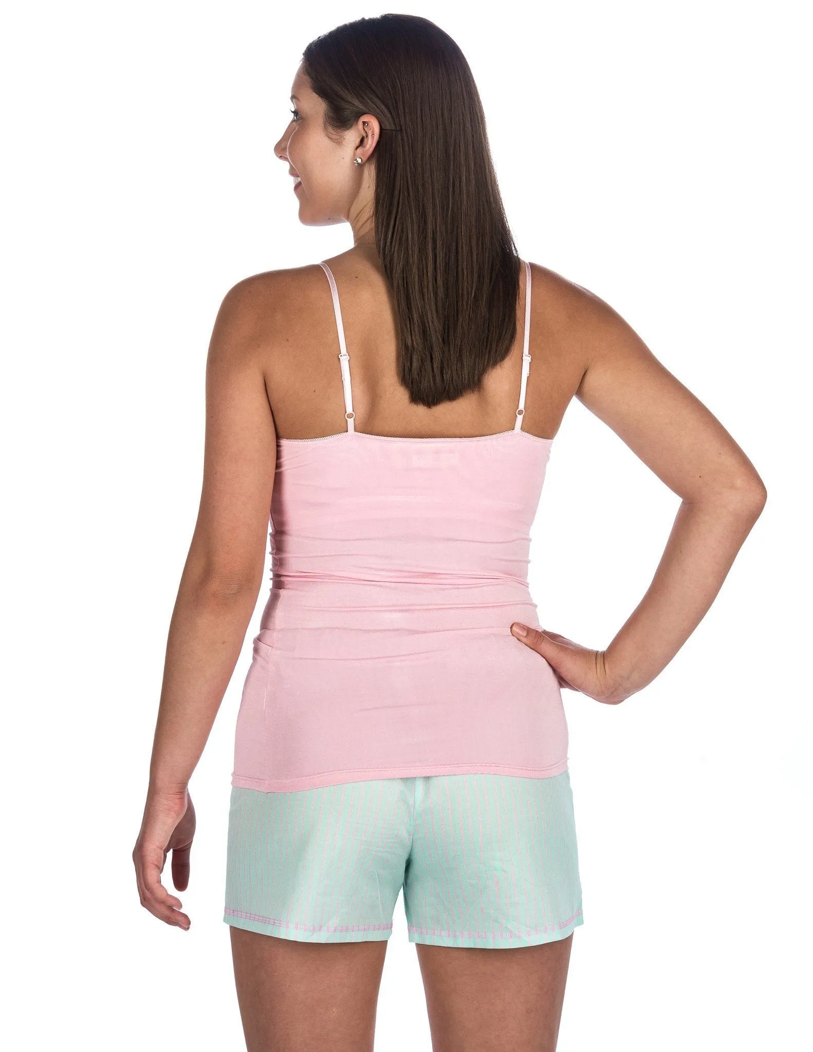 Women's Premium Cotton Poplin Shorts and Cami Sleep Set - Free Stripe - Aqua/Pink