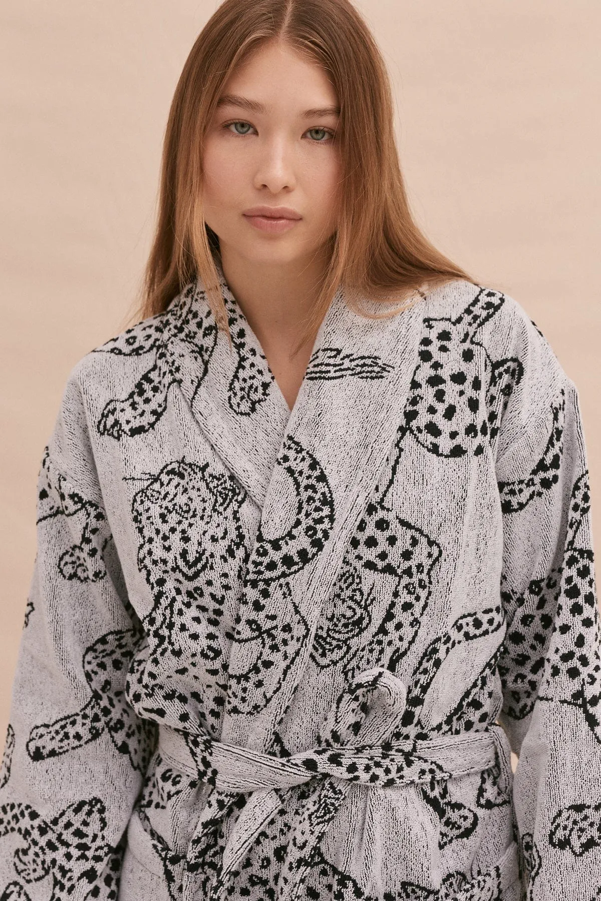 Women's Towel Robe Jag Print Cream