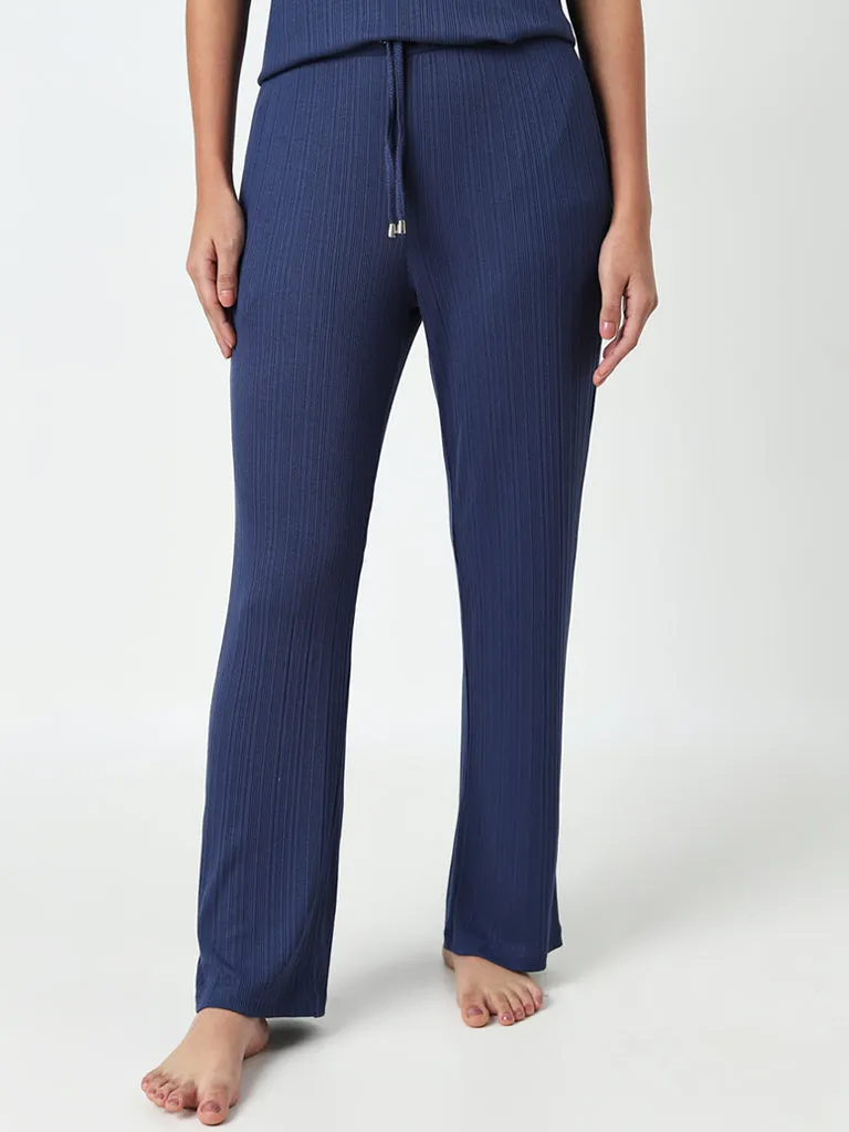 Wunderlove Blue Ribbed High-Rise Pants