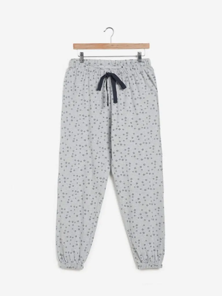 Wunderlove Grey Floral Printed Pyjamas