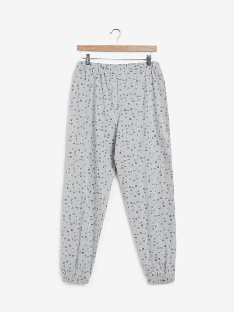 Wunderlove Grey Floral Printed Pyjamas