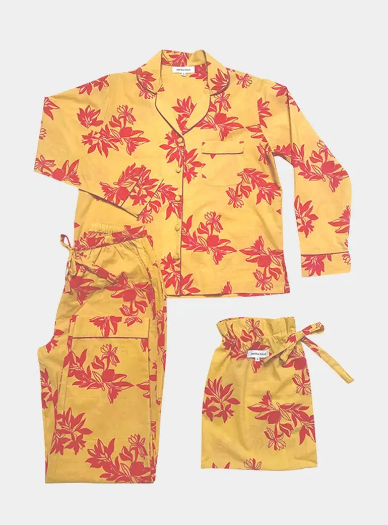 Yellow/ Pink Matching Set in Cartagena Print Long Sleeve Pyjamas