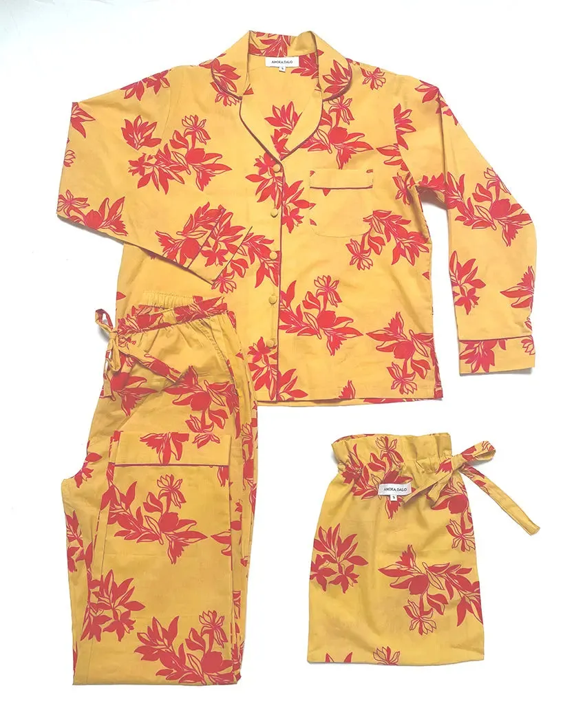 Yellow/ Pink Matching Set in Cartagena Print Long Sleeve Pyjamas