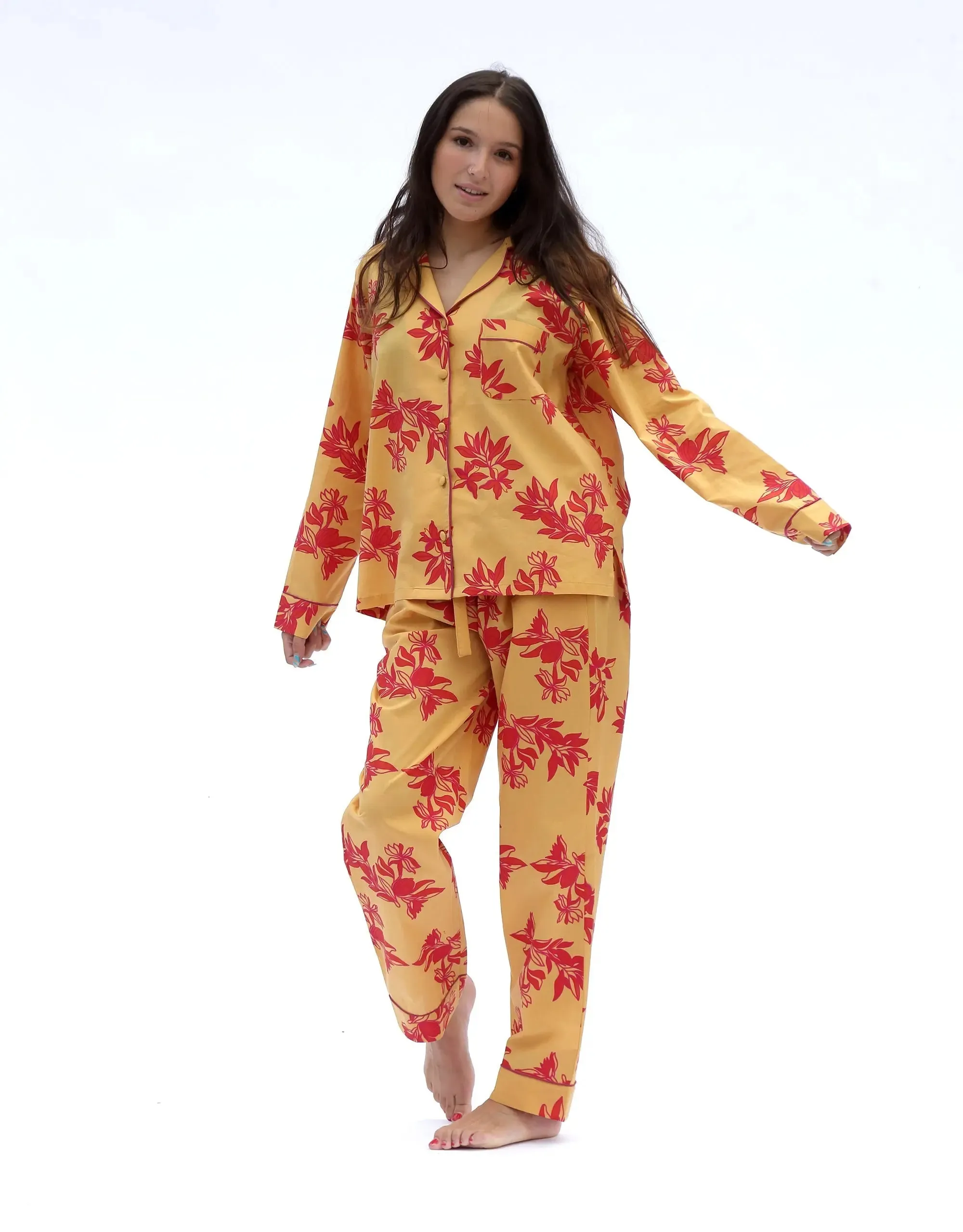 Yellow/ Pink Matching Set in Cartagena Print Long Sleeve Pyjamas