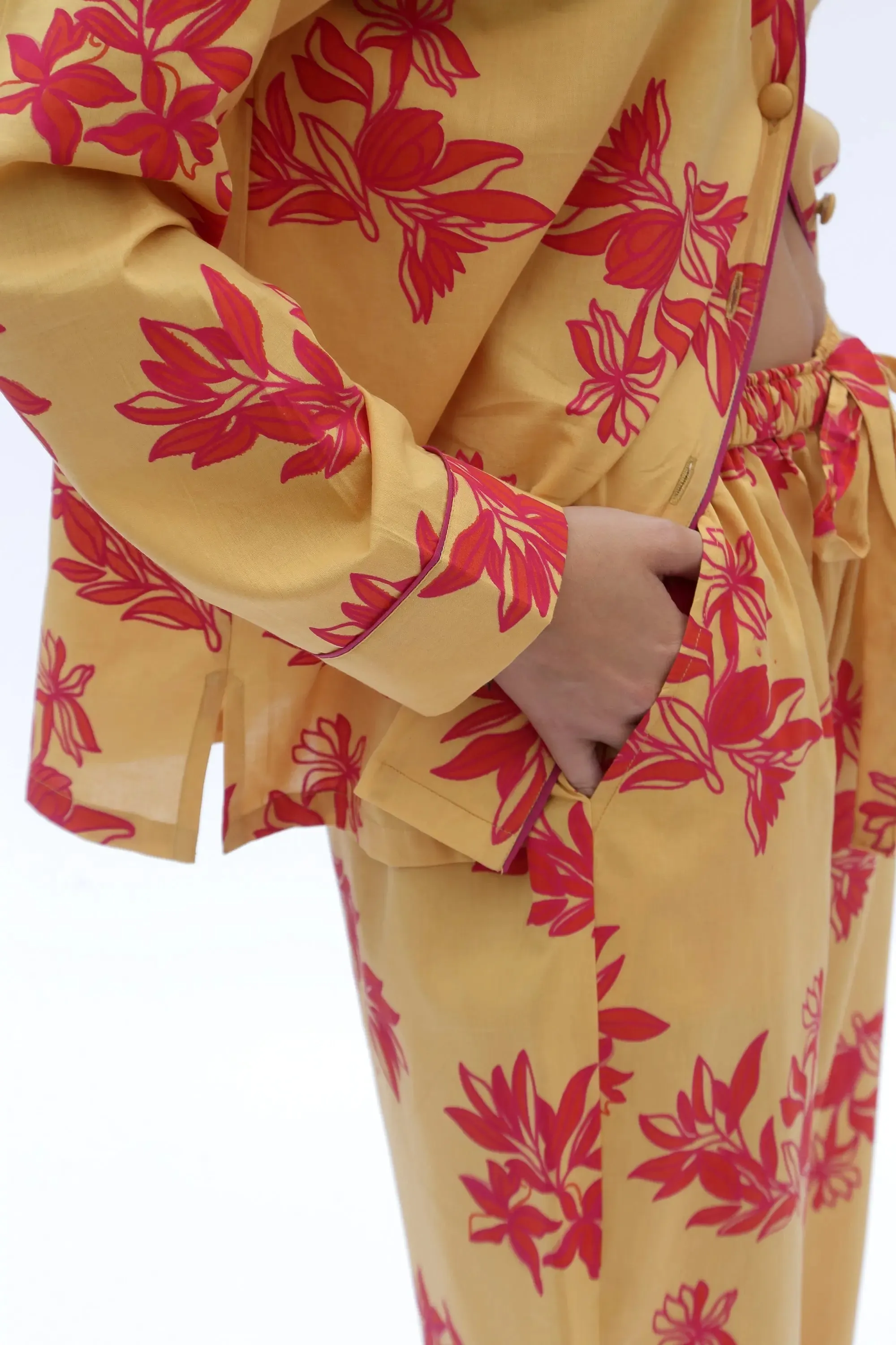 Yellow/ Pink Matching Set in Cartagena Print Long Sleeve Pyjamas